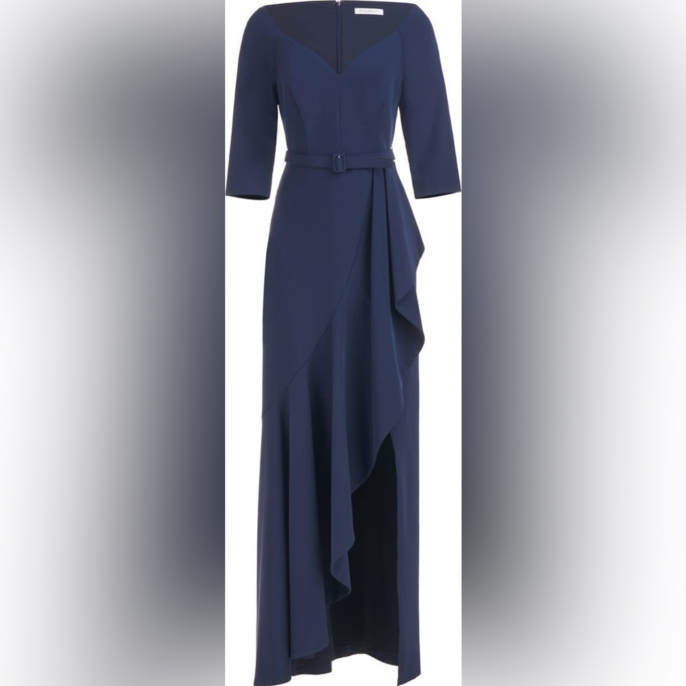 NEW Stunning Isolde Column Gown Kay Unger Midnight Blue Flattering Comfortable